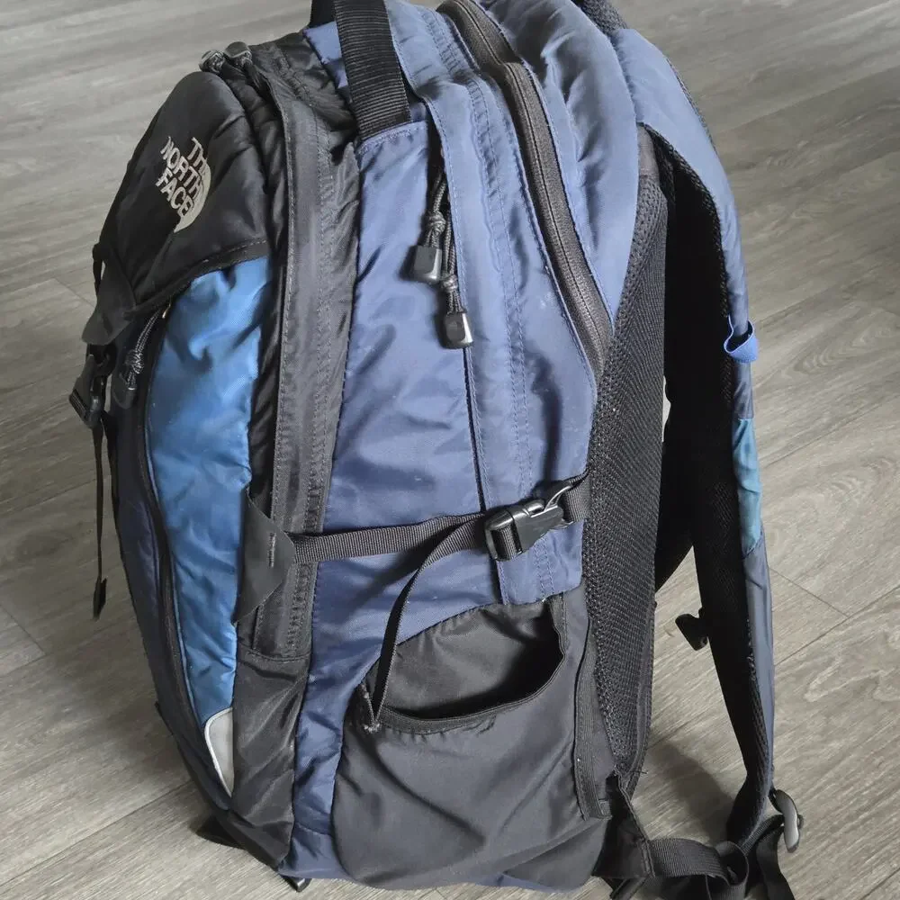 THE NORTH FACE Blue/Gray Nylon SURGE OUTDOOR BACKPACK Camping Hike Gym Gear Bag